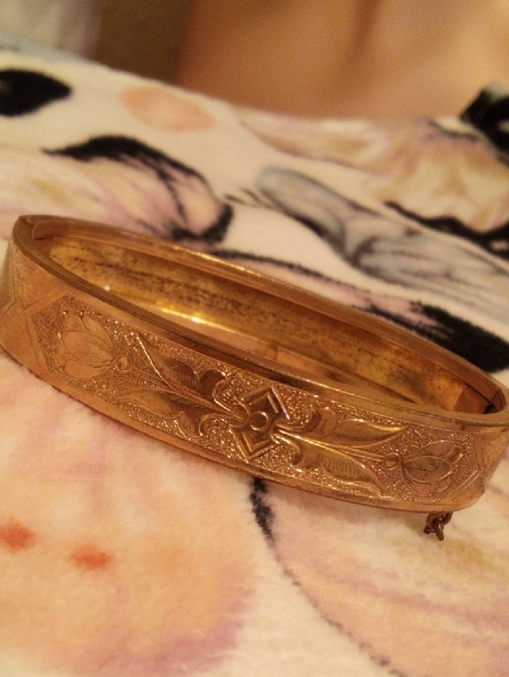 Make Offers - Gold Floral Engraved Bangle Bracelet